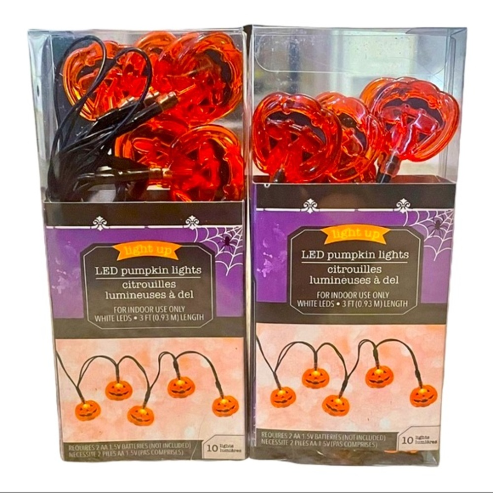 Pumpkin Jack-O-Lantern 10ct Orange Halloween 3’ LED Light Up String Lights NWT